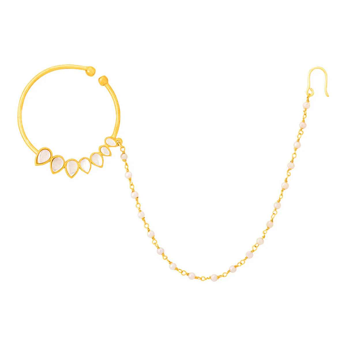 Ethnic Kundan Embellished Gold Plated Nath - Image 3