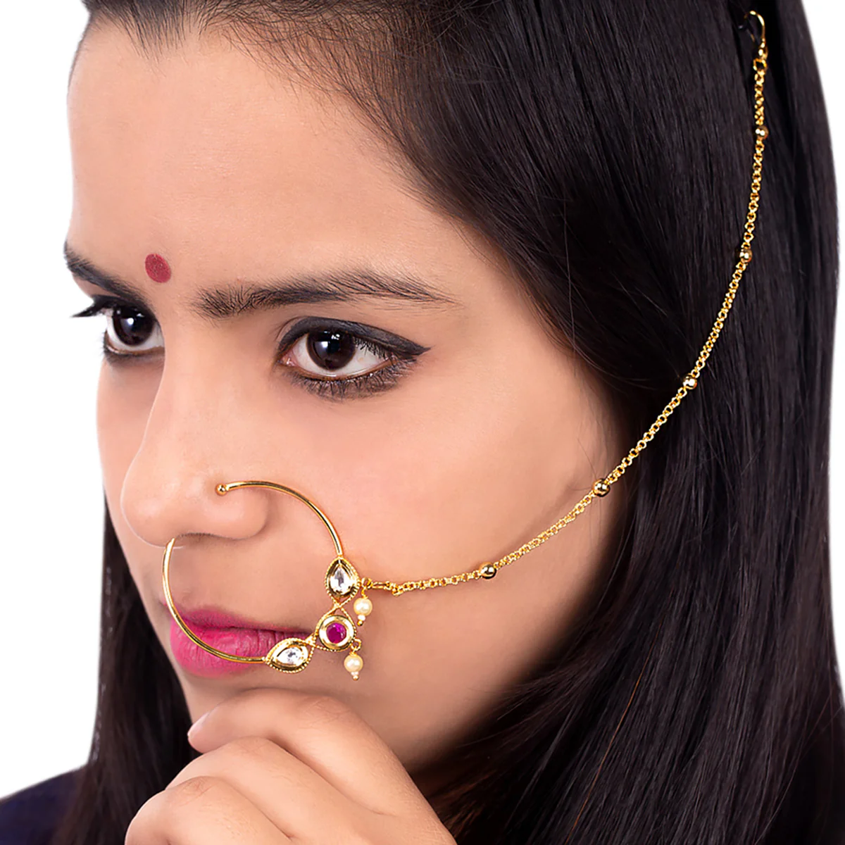 Ethnic Kundan Nose Pin - Image 2