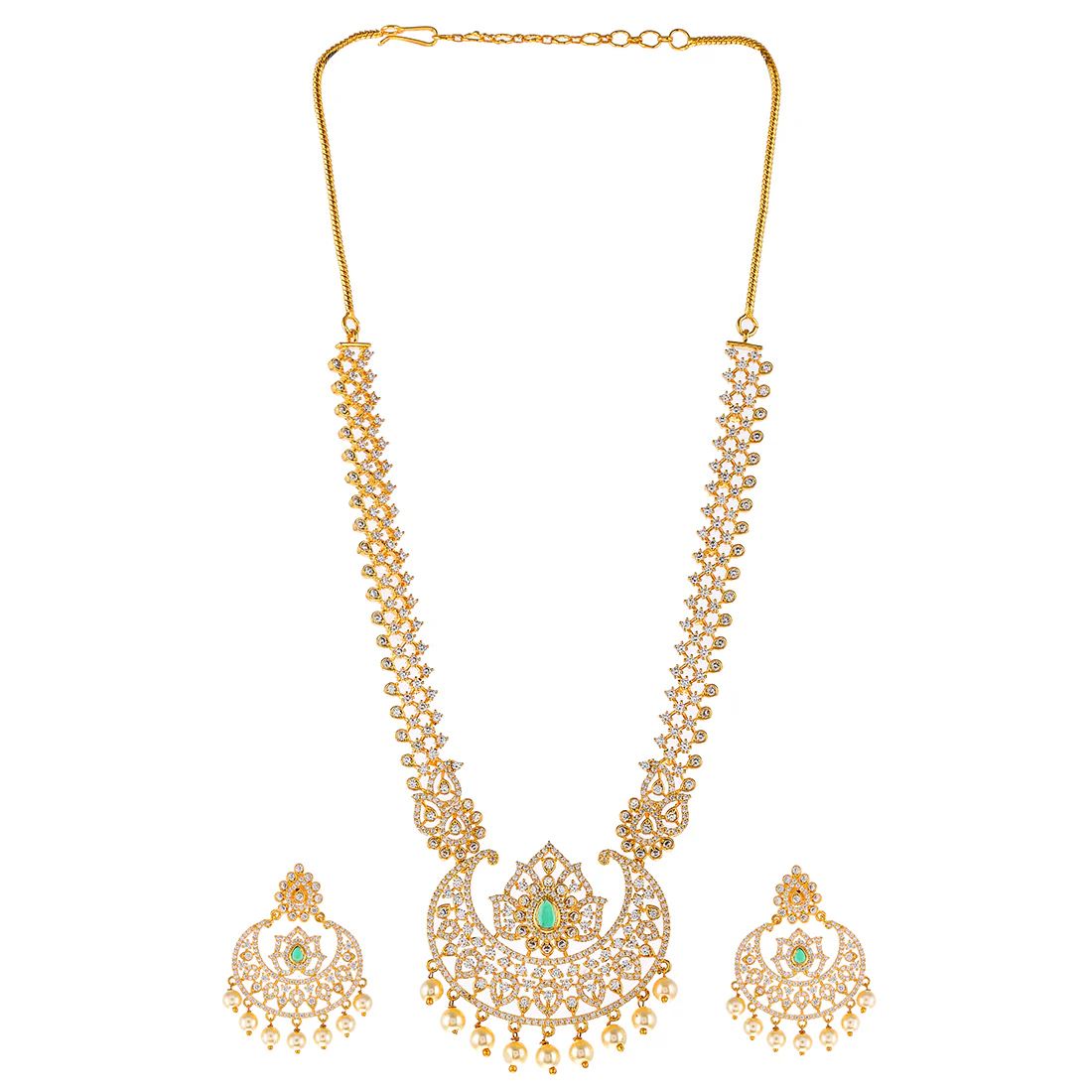 Ethnic Pearl Beads and CZ Jewellery Set - Image 3
