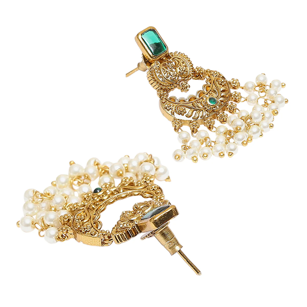 Ethnic Yellow Gold Plated Faux Pearls and CZ Brass Choker Jewellery Set - Image 5