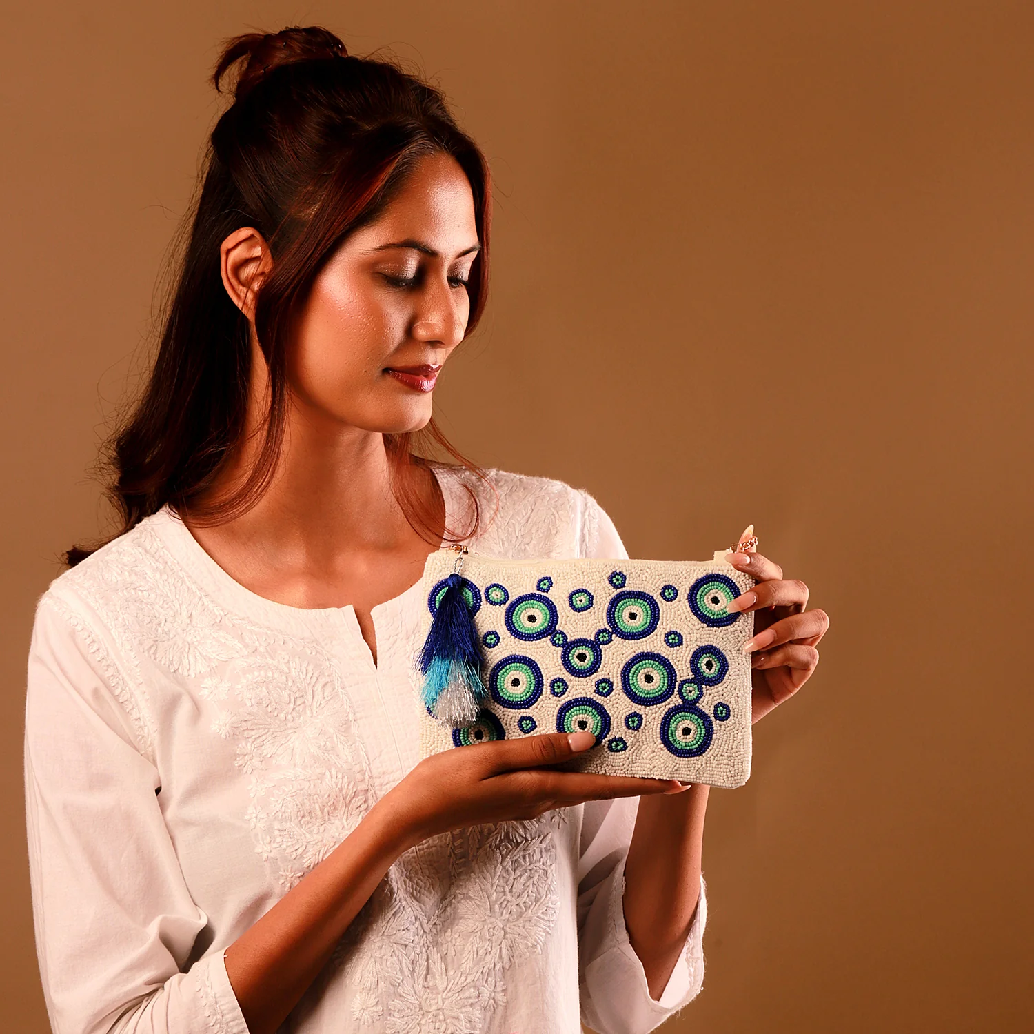 Evil Eye Beaded Clutch Bag - Image 2