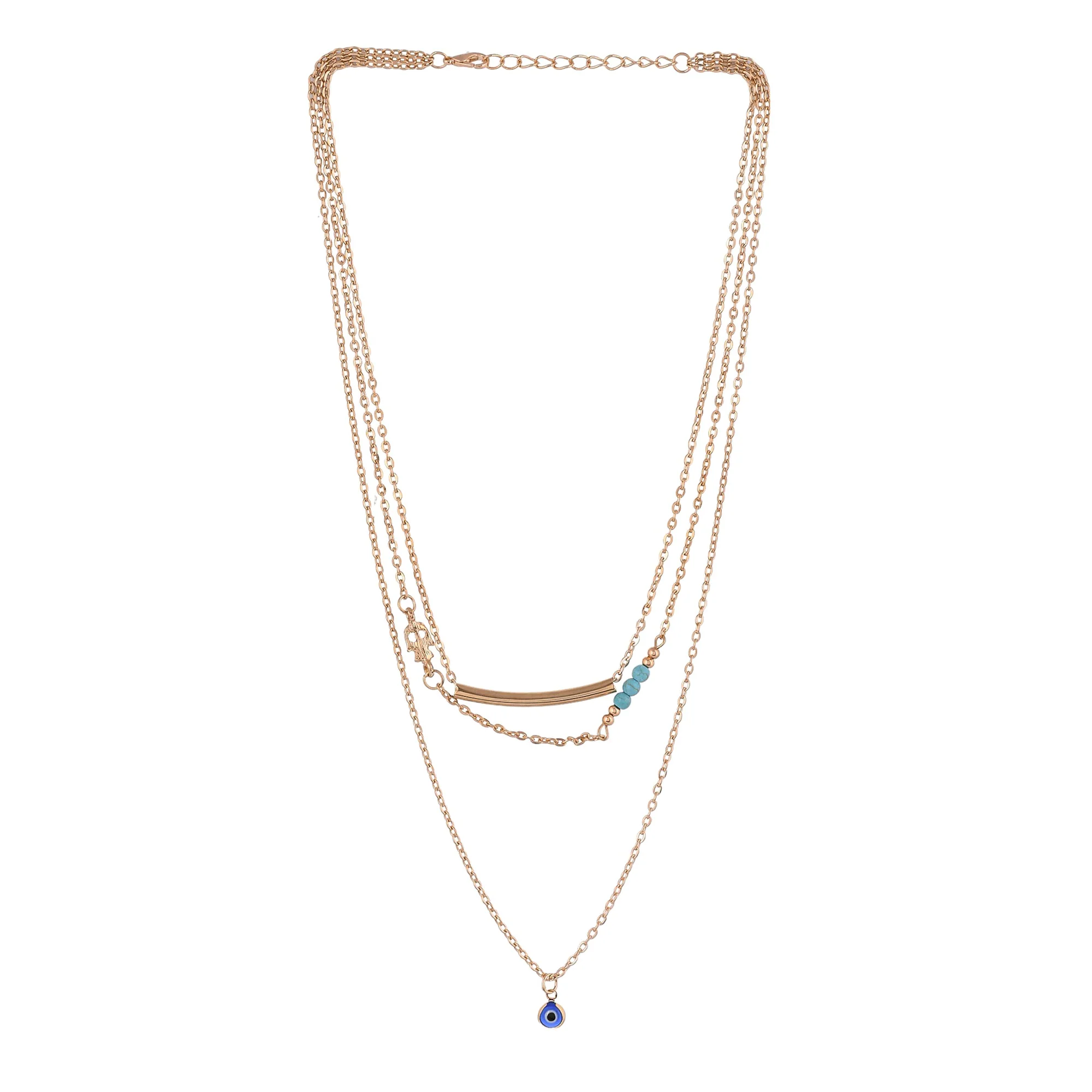 Evil Eye Blue Charms And Gold Plated Multi-Layered Necklace - Image 4