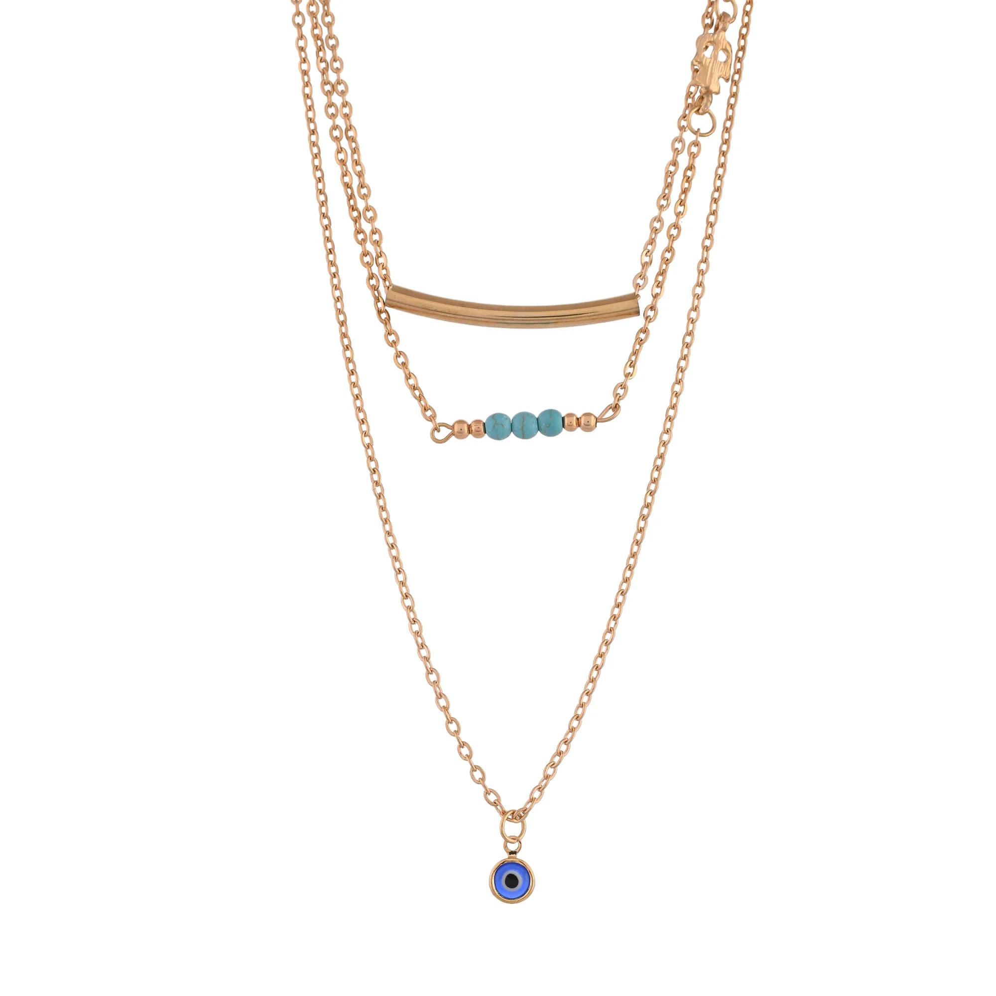 Evil Eye Blue Charms And Gold Plated Multi-Layered Necklace - Image 5