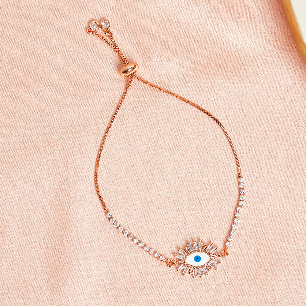 Evil Eye Charm Rose Gold Plated Chain Bracelet