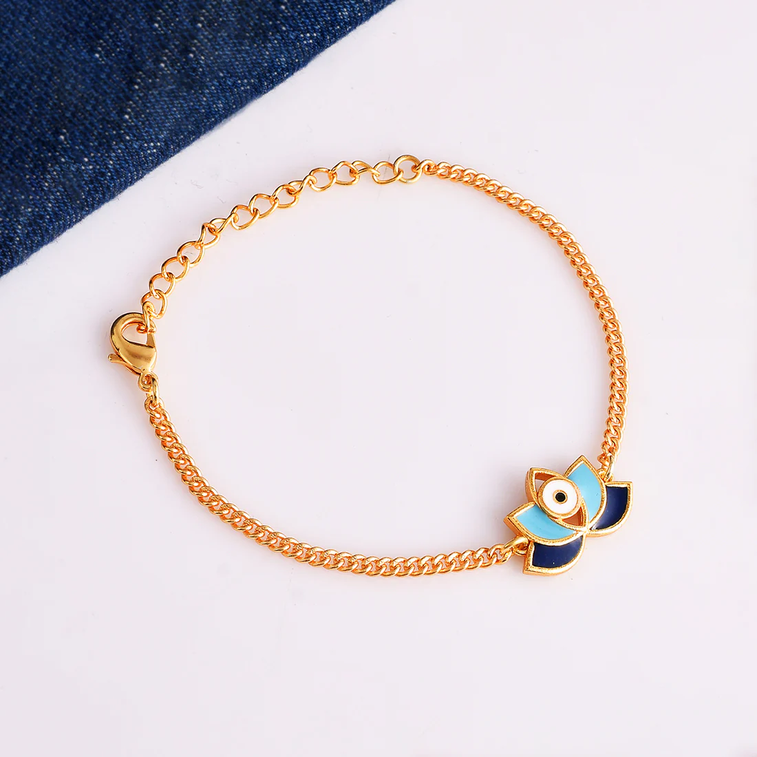 Evil Eye  Lotus Motif Gold Plated Bracelet