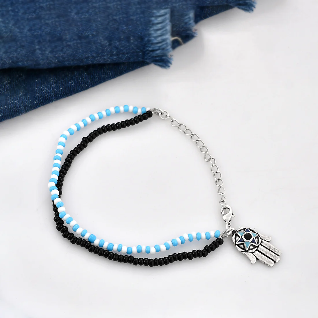 Evil Eye Silver Oxidised Hamsa Engraved Bracelet