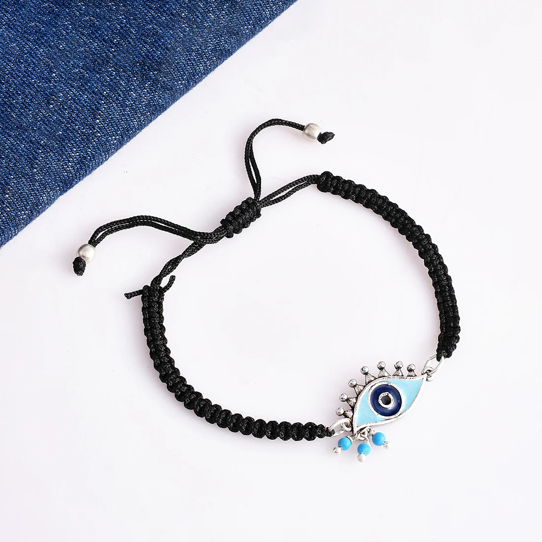 Evil Eye Black Silver Oxidized Bracelet