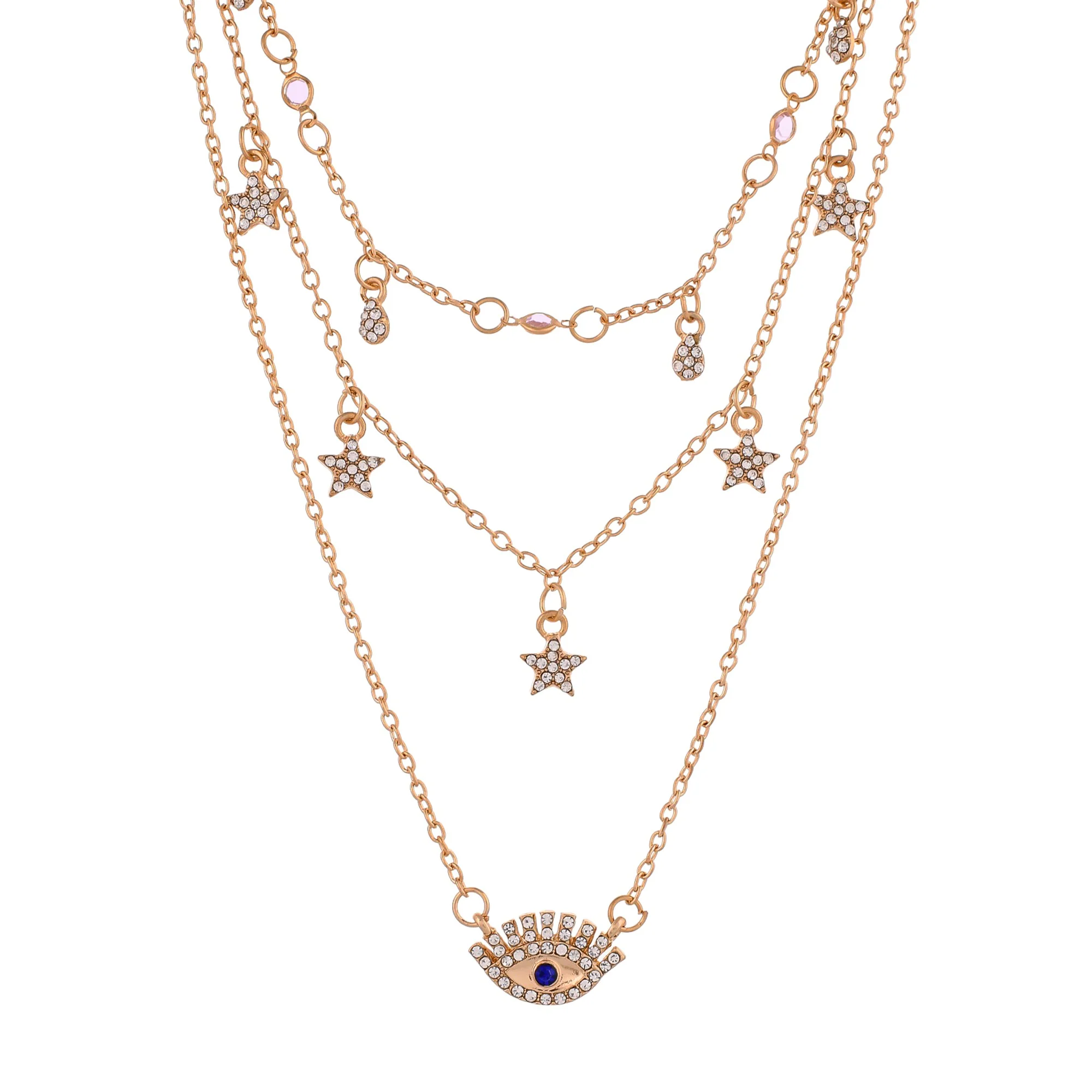 Evil Eye Talisman And Twinkling Stars Charm Gold Plated Necklace - Image 4