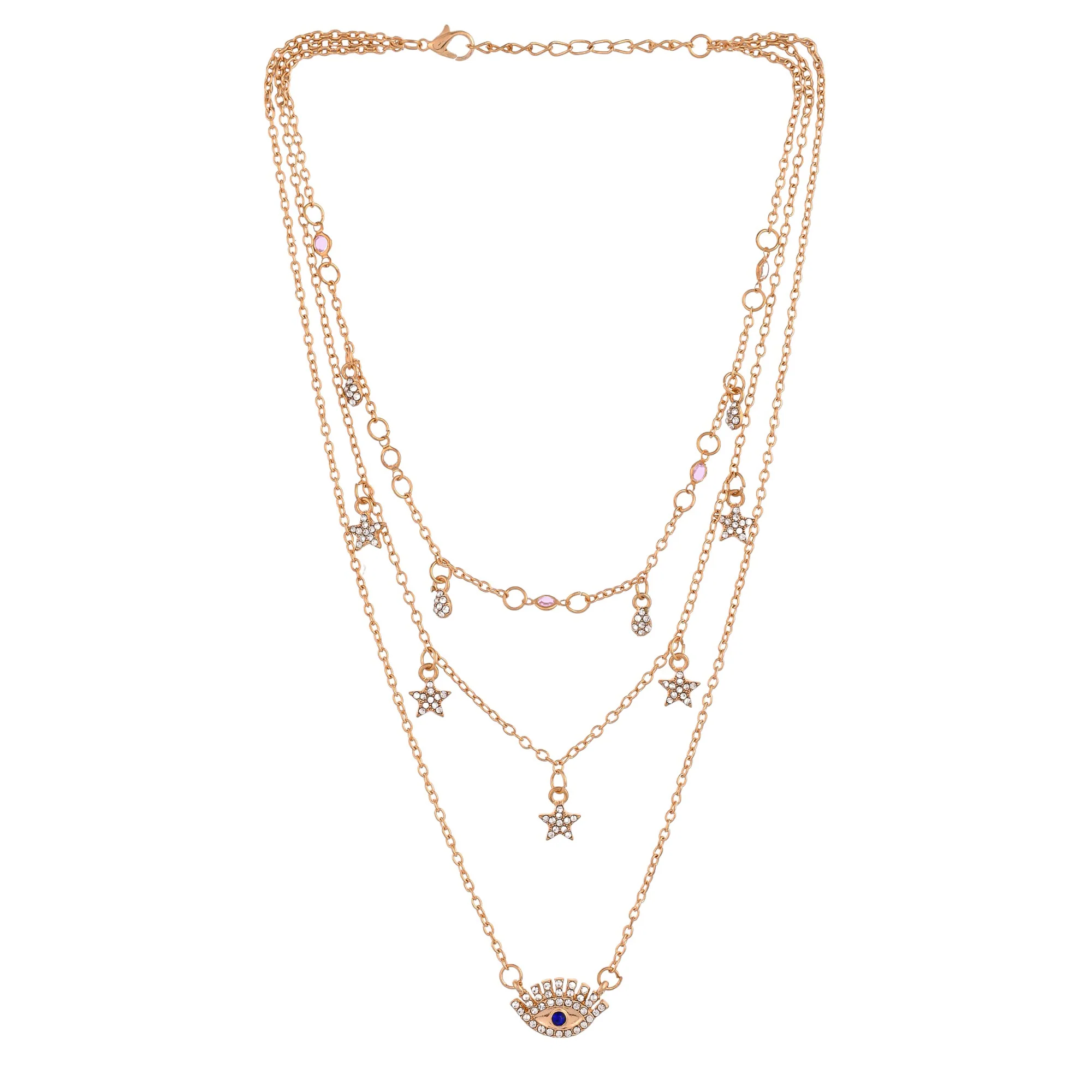 Evil Eye Talisman And Twinkling Stars Charm Gold Plated Necklace - Image 5