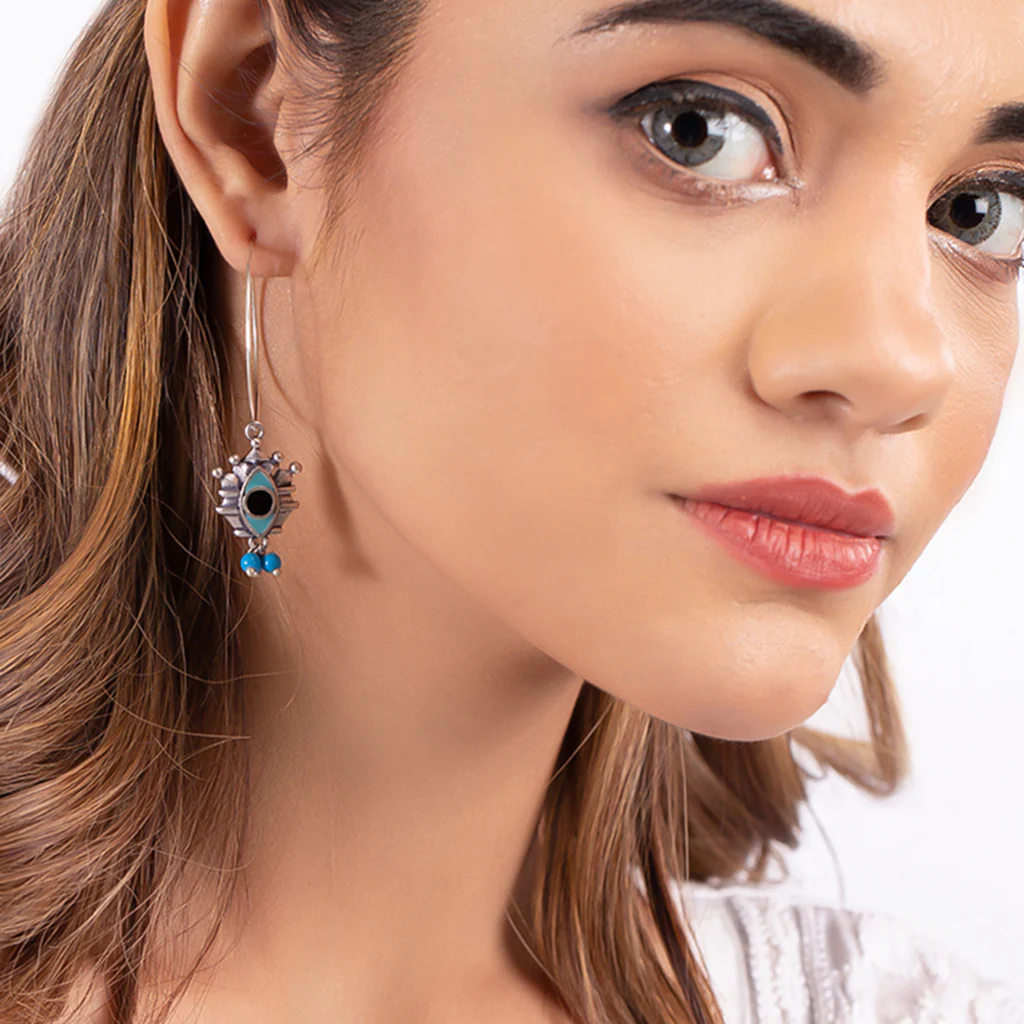 Evil Eyes Charms Hoop Earrings - Image 2
