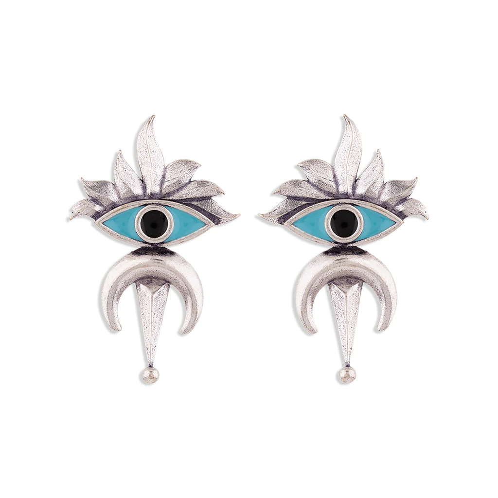 Evil Eyes Inverted Crescent Earrings - Image 3
