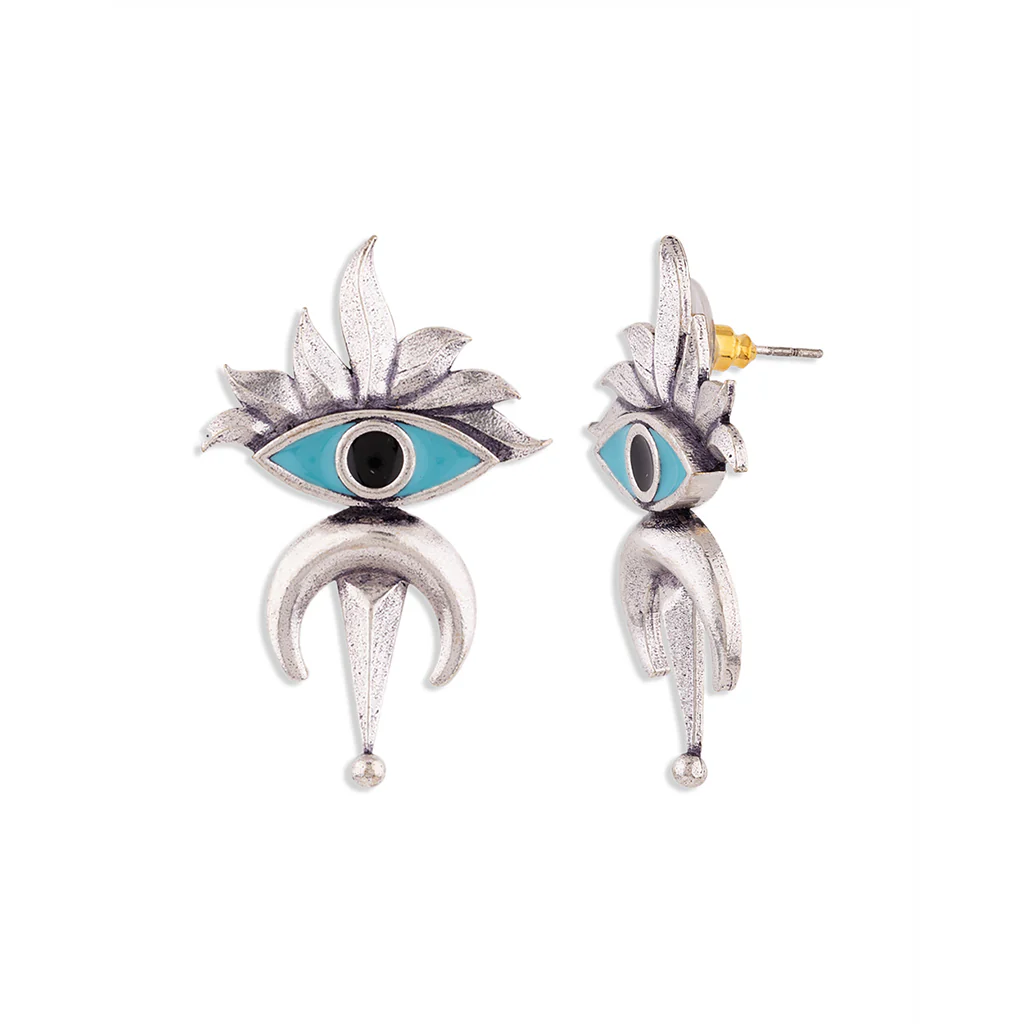 Evil Eyes Inverted Crescent Earrings - Image 4