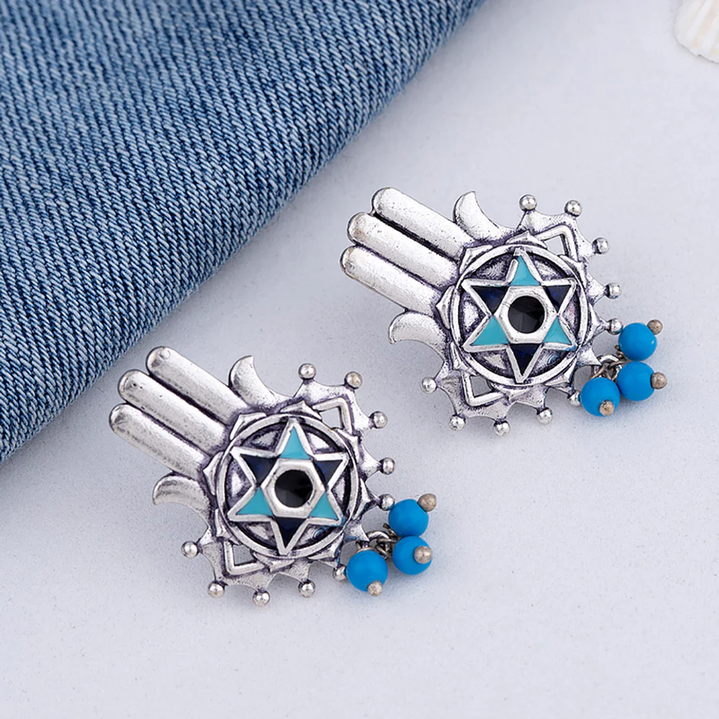 Evil Eyes Lightly Embellished Hamsa Earrings