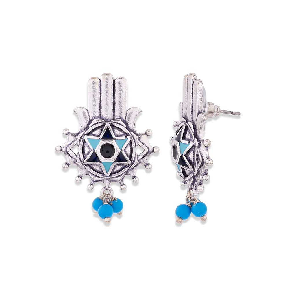 Evil Eyes Lightly Embellished Hamsa Earrings - Image 4