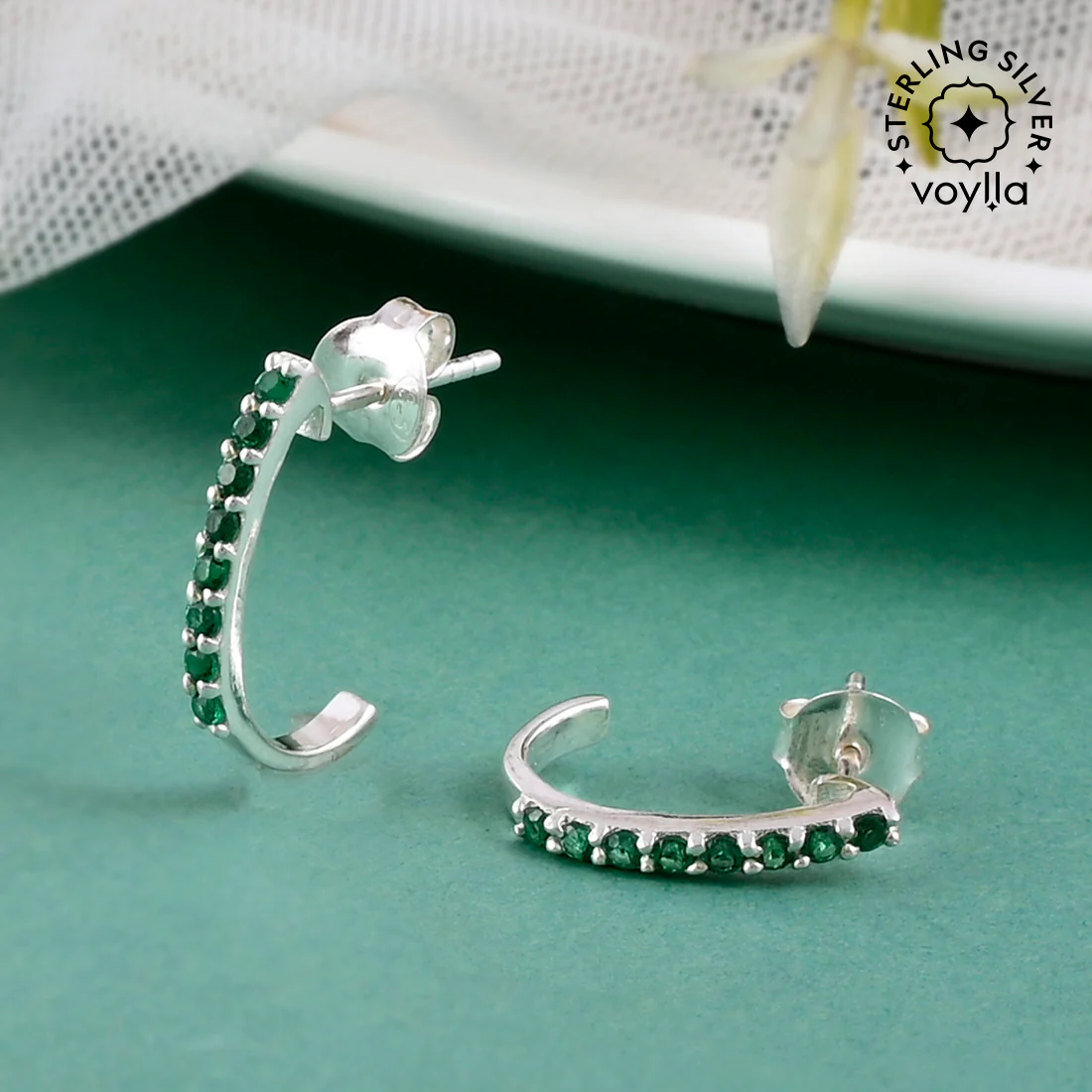 Exquisite Green 925 Sterling Silver Hoop Earring