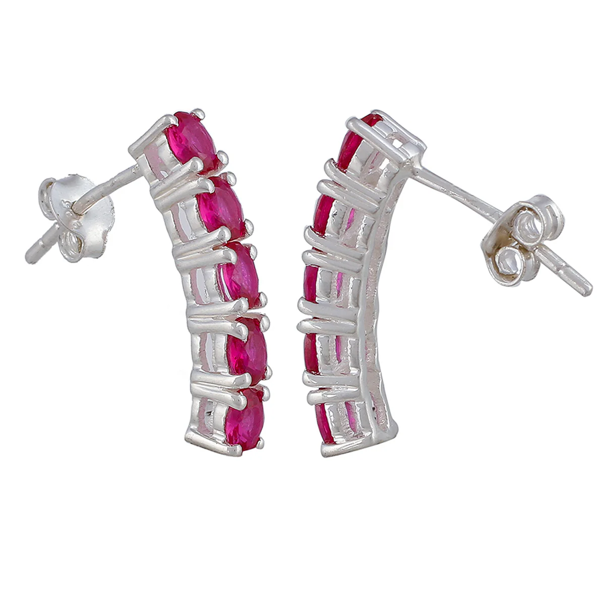Exquisite Pink 925 Sterling Silver Hoop Earring - Image 4