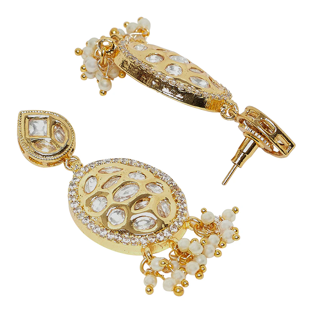 Faux Kundan and Pearls Embellished Gold Plated Traditional Jewellery Set - Image 5