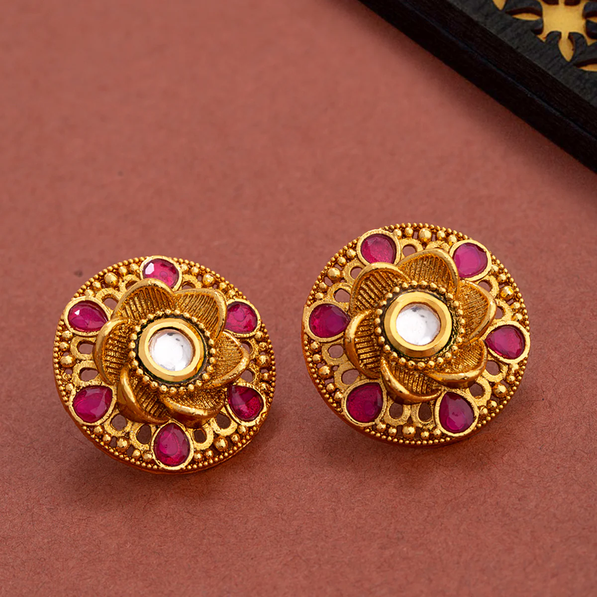 Faux Kundan Gems Stud Earrings
