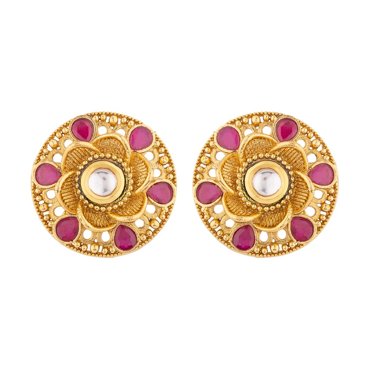 Faux Kundan Gems Stud Earrings - Image 3