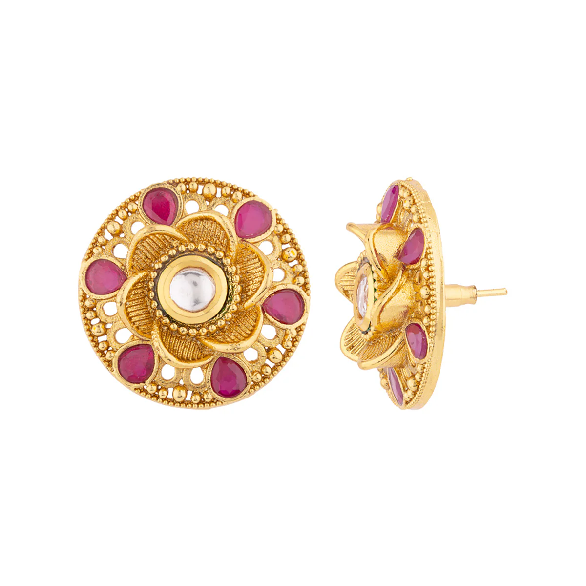 Faux Kundan Gems Stud Earrings - Image 4