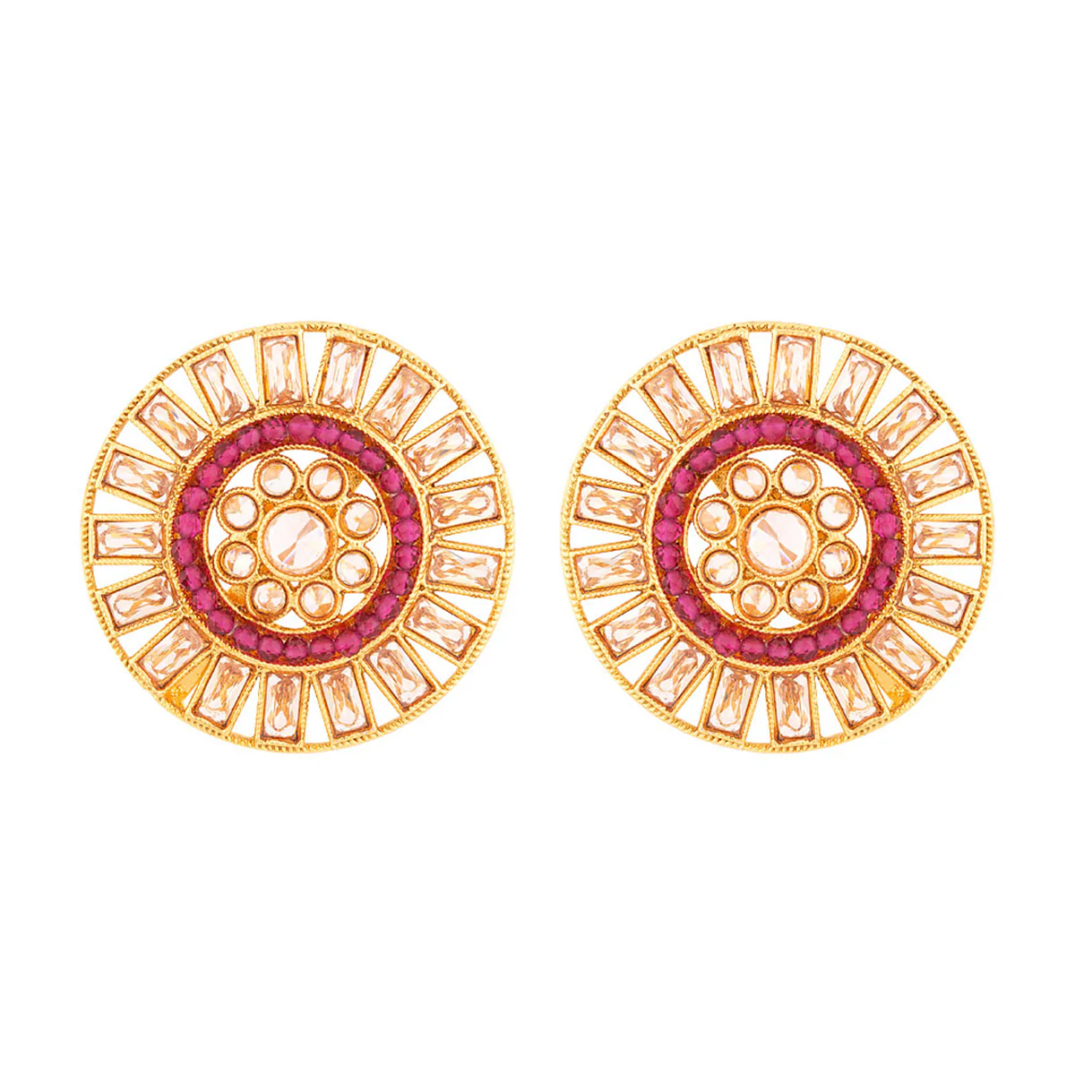 Faux Kundan Gemstones Adorned Stud Earrings - Image 3