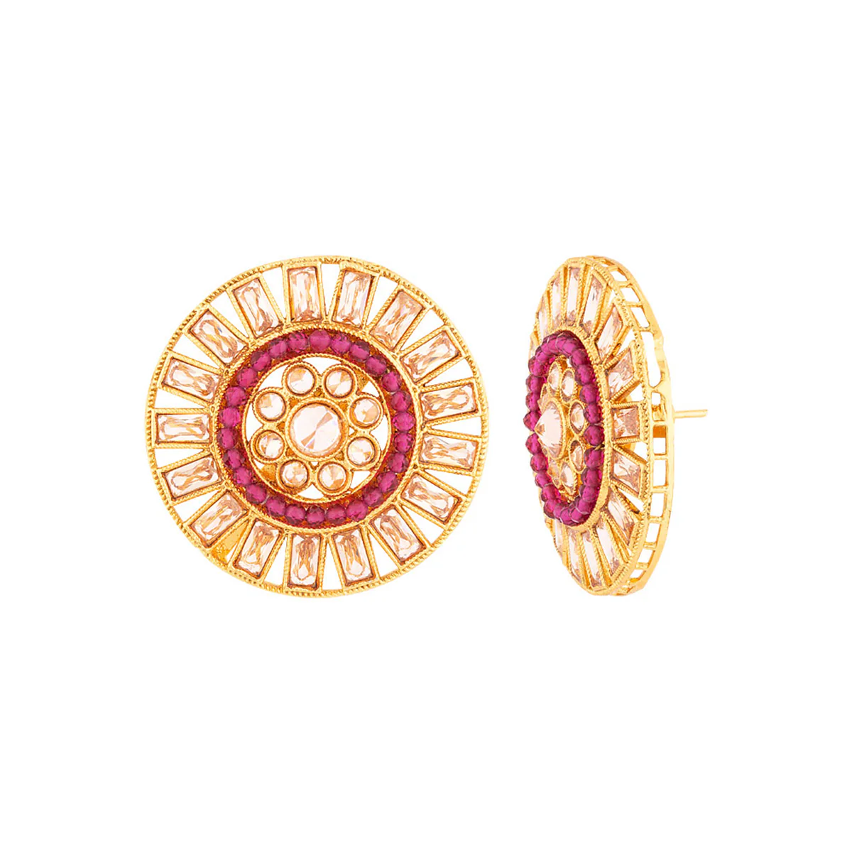 Faux Kundan Gemstones Adorned Stud Earrings - Image 4