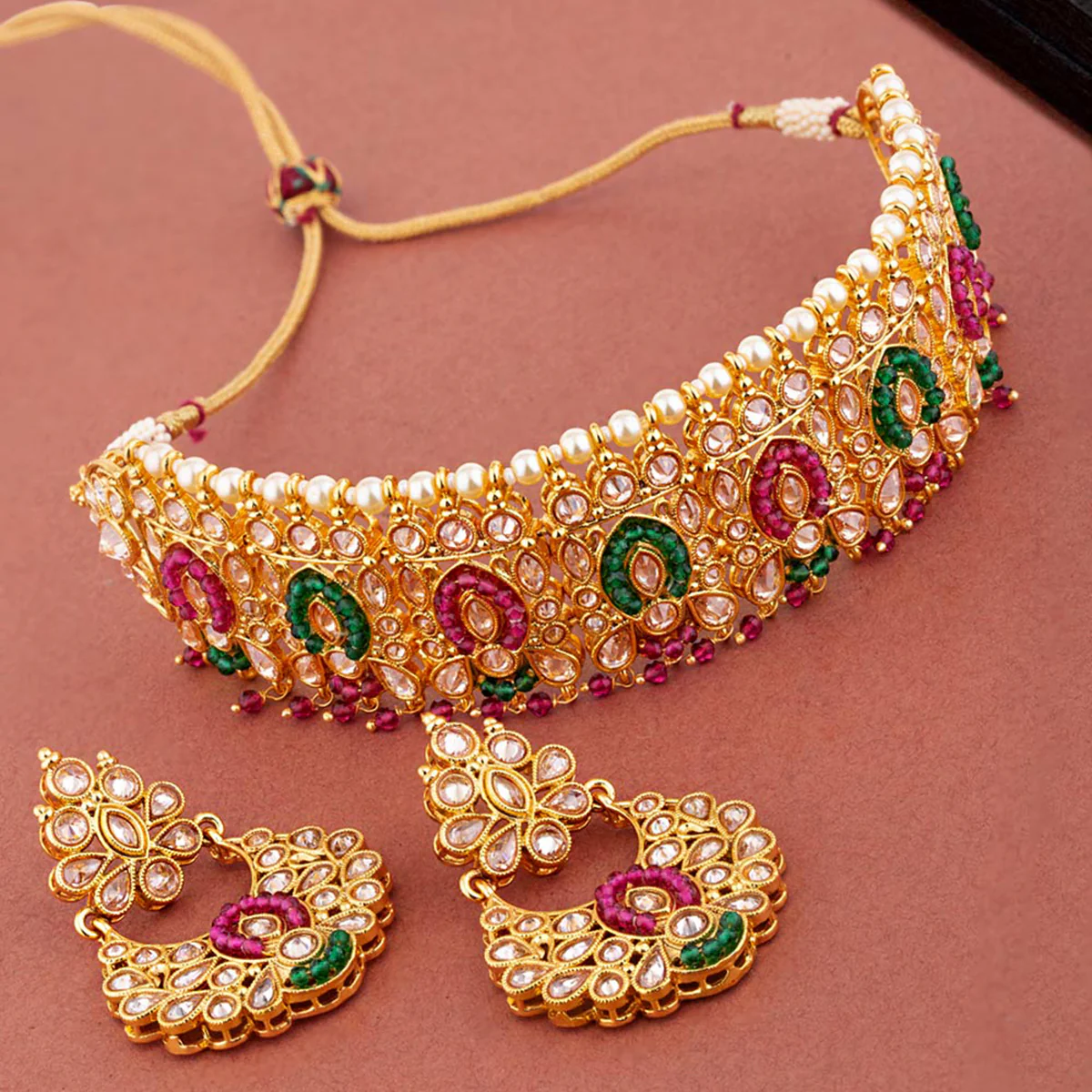 Faux Kundan Gemstones Necklace Set