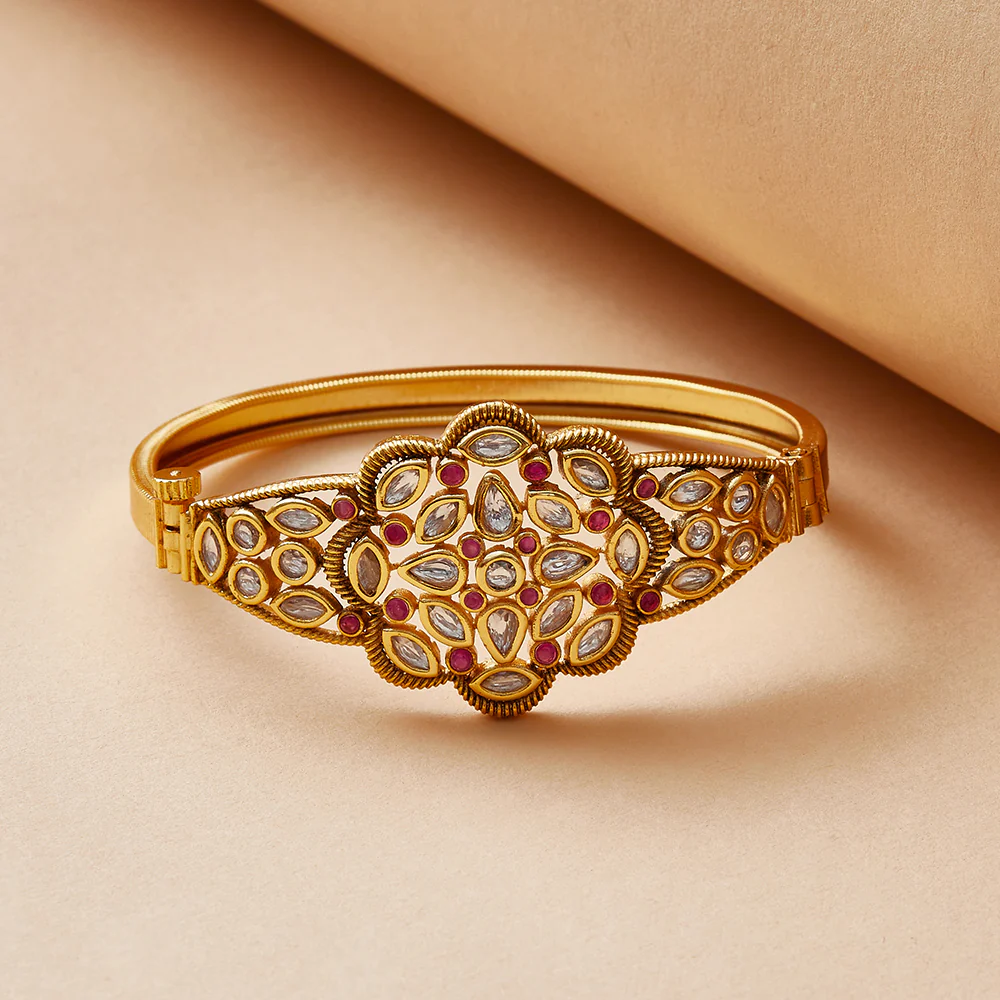 Faux Kundans Embellished Gold Plated Brass Bracelet