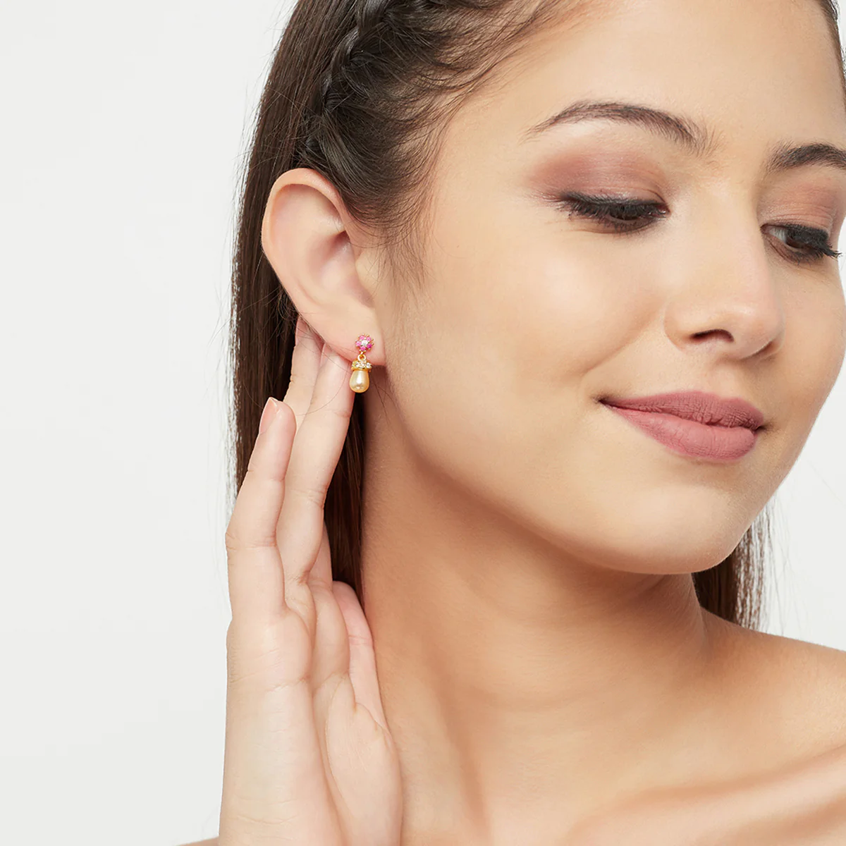 Faux Pearl Stud Earrings - Image 2
