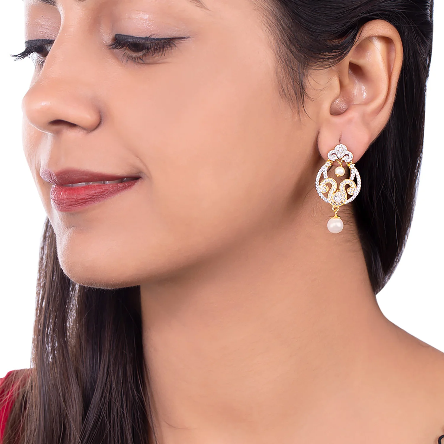 Faux Pearls and CZ Gems Earrings - Image 2