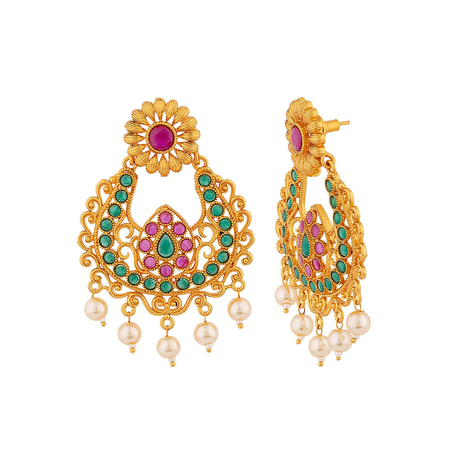 Faux Pearls and CZ Gems Embellished Earrings - Image 4