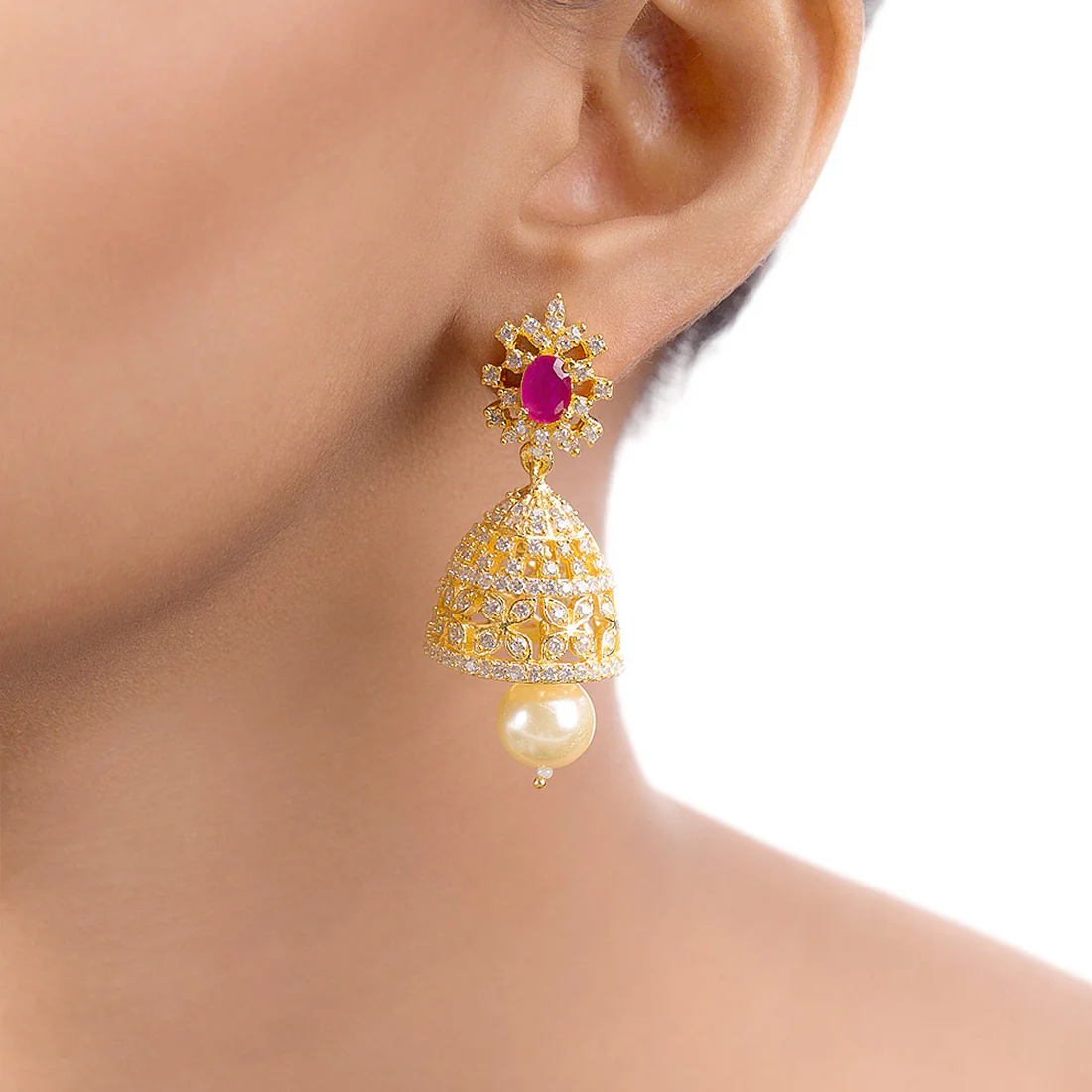 Faux Pearls and Gems Adorned Earrings - Image 2