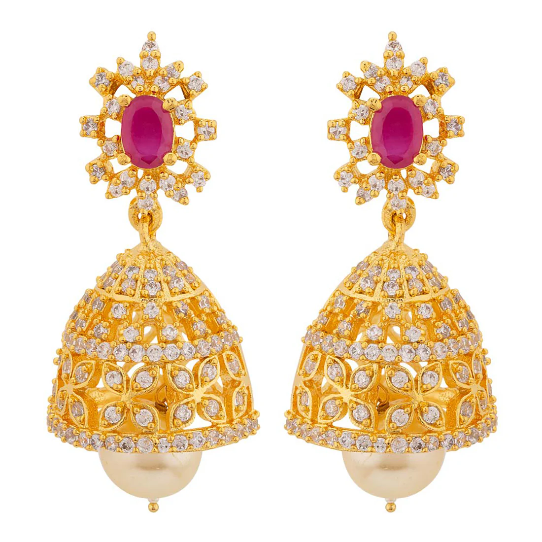 Faux Pearls and Gems Adorned Earrings - Image 3