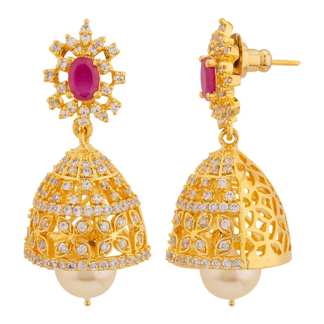 Faux Pearls and Gems Adorned Earrings - Image 4