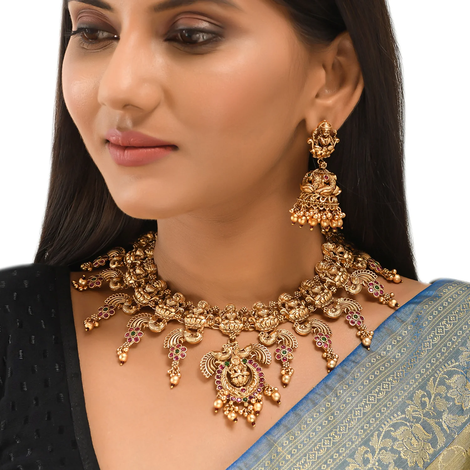 Cabochon Adorned Temple Jewellery Set - Image 5