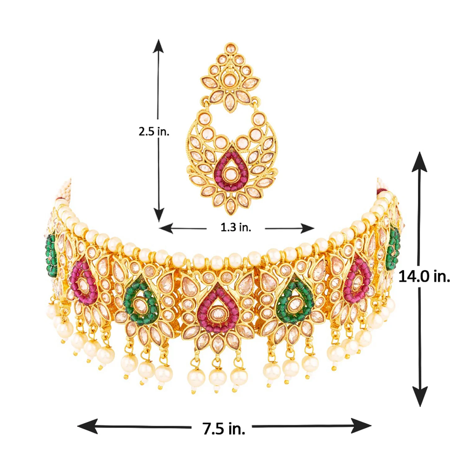 Faux Pearls and Kundan Gems Necklace Set - Image 6