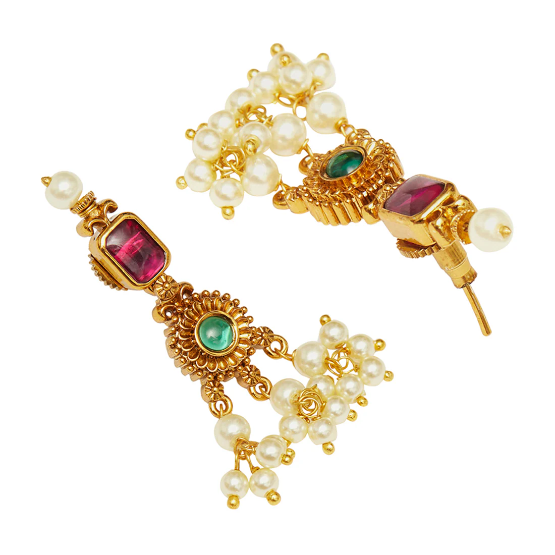 Faux Pearls and Square Cut CZ Adorned Brass Gold Plated Choker Jewellery Set - Image 5