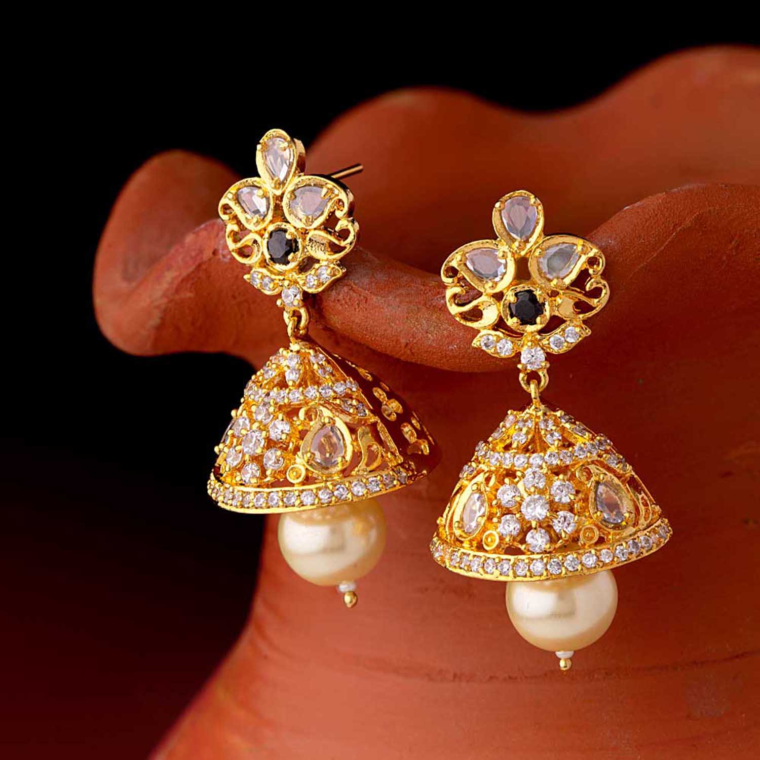 Faux Pearls and Zircon Gems Earrings