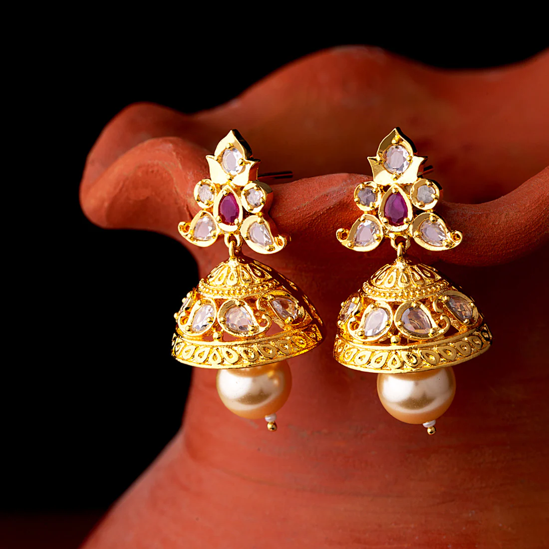 Faux Pearls and Zircons Earrings