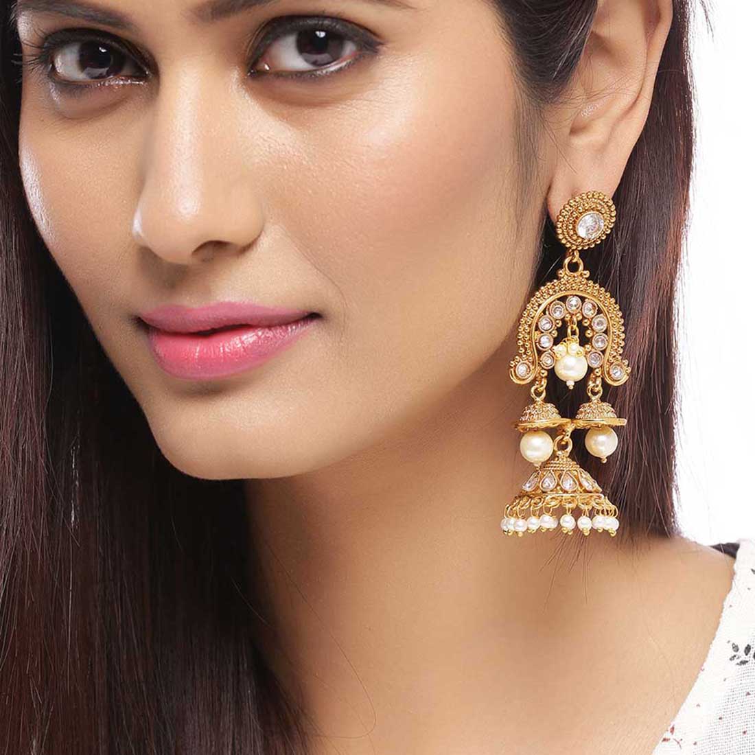 Faux Pearls Embellished Earrings - Image 2