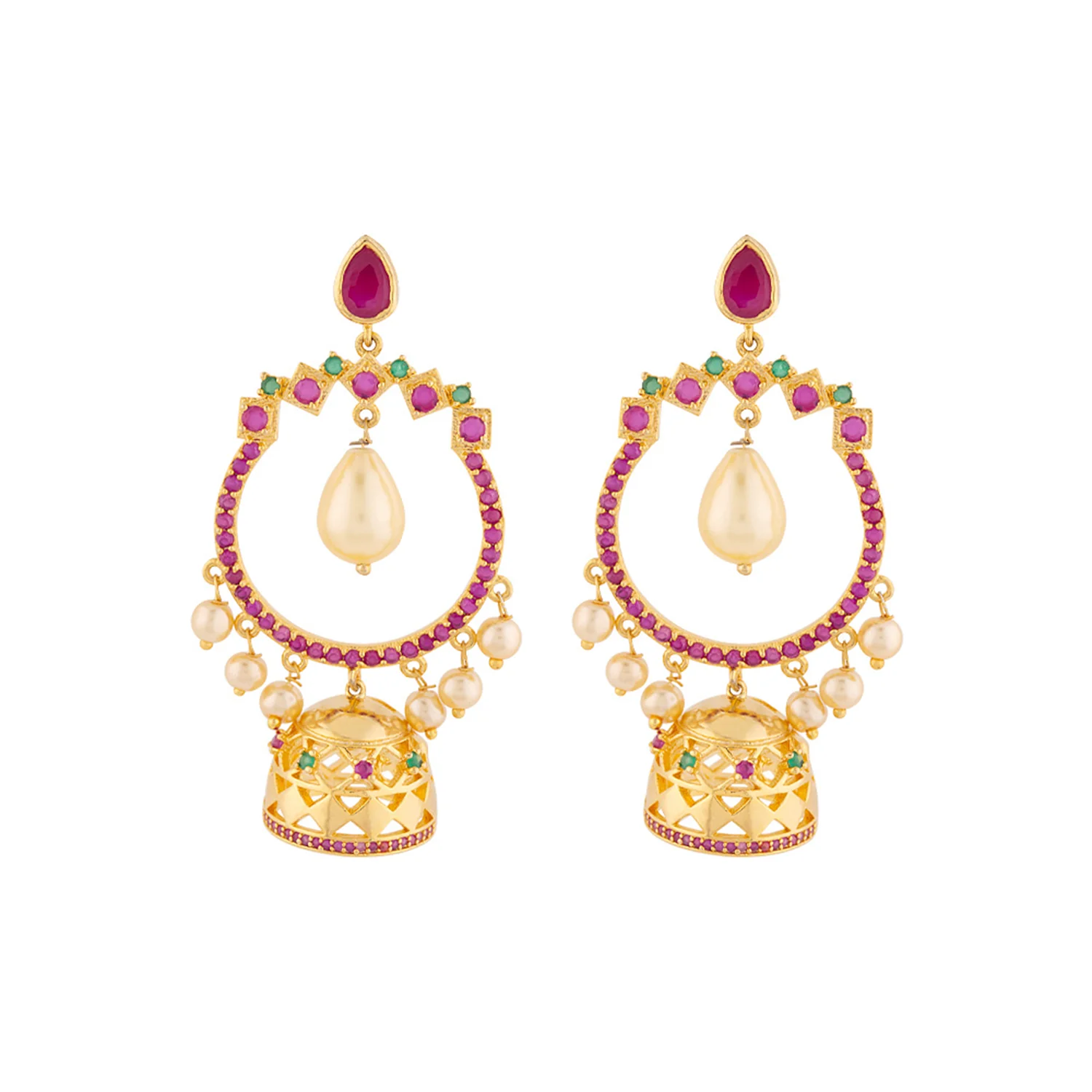 Faux Pearls Jhumka Drop Earrings - Image 3