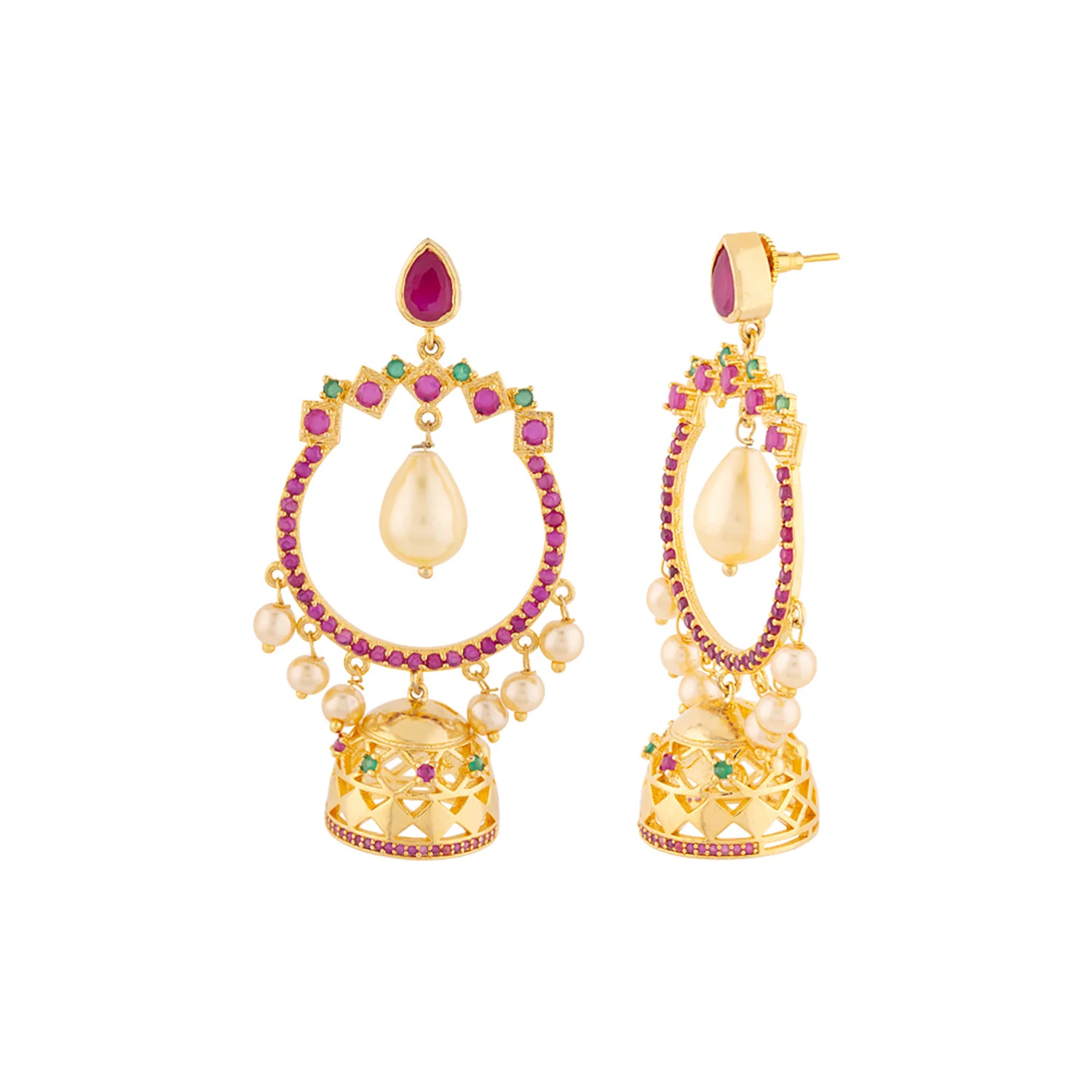 Faux Pearls Jhumka Drop Earrings - Image 4
