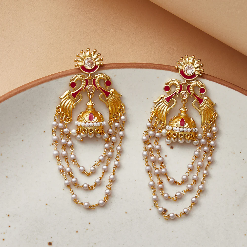 Festive Dangler Earrings With Pearl Beads