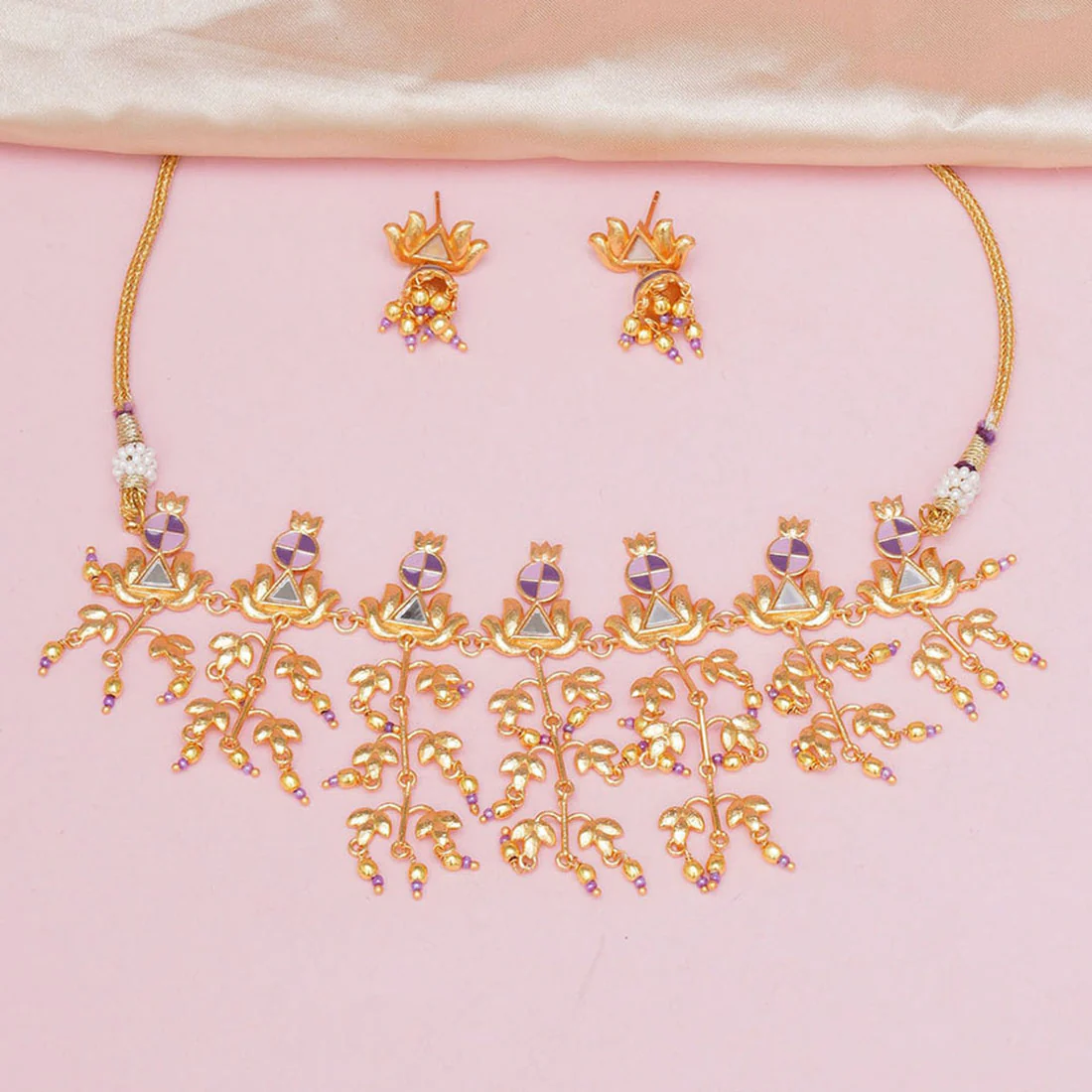 Festive Hues Brass Embellished Long Fusion Necklace Set
