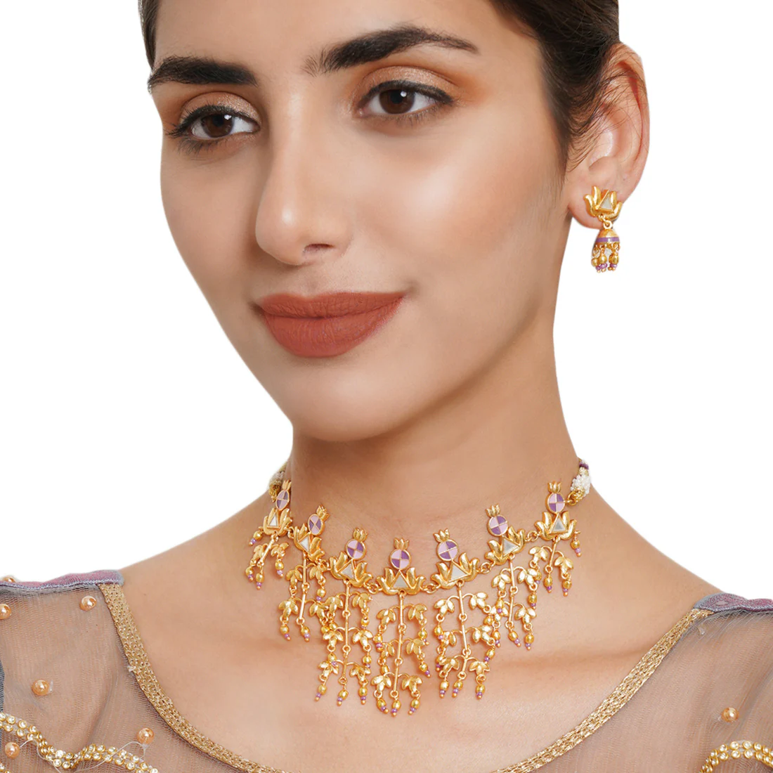 Festive Hues Brass Embellished Long Fusion Necklace Set - Image 2