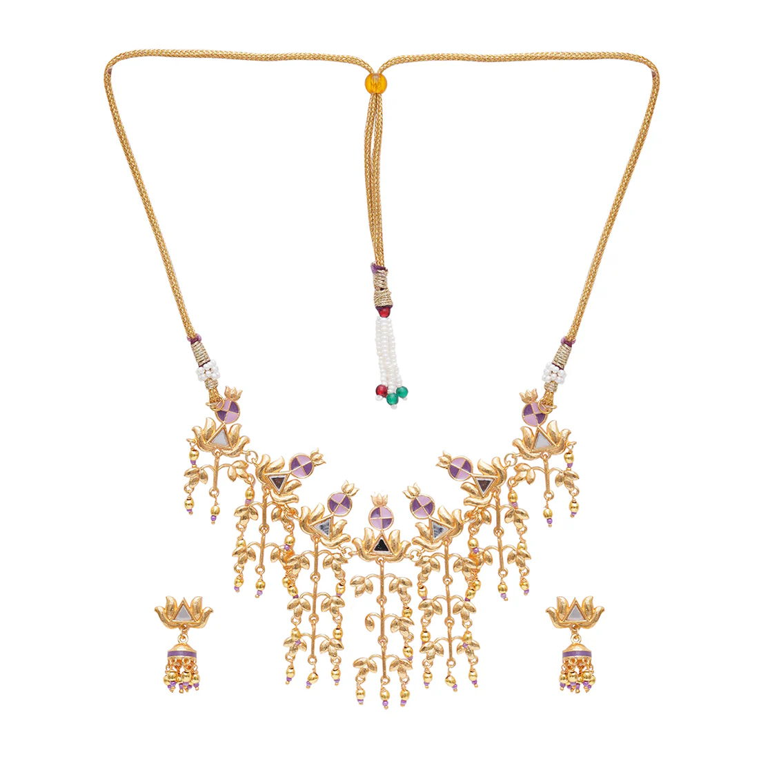 Festive Hues Brass Embellished Long Fusion Necklace Set - Image 3