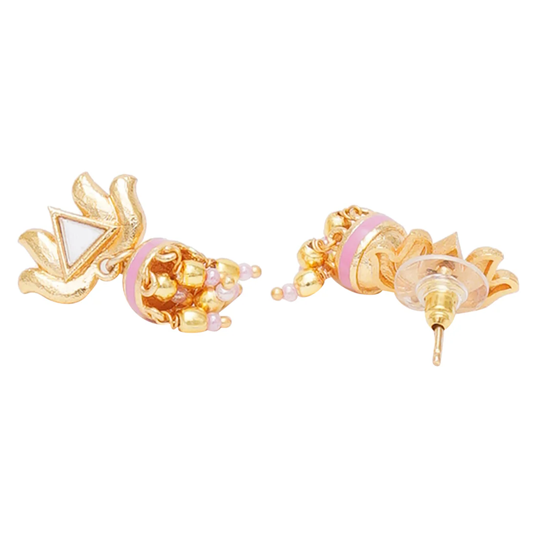 Festive Hues Brass Embellished Long Fusion Pink Necklace Set - Image 5
