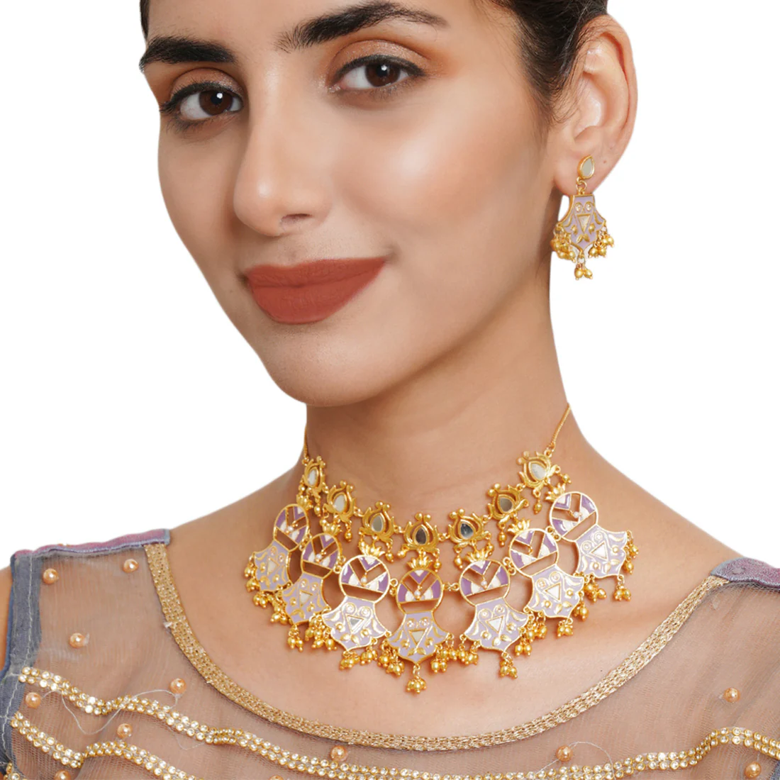 Festive Hues Brass Embellished Necklace Set - Image 2