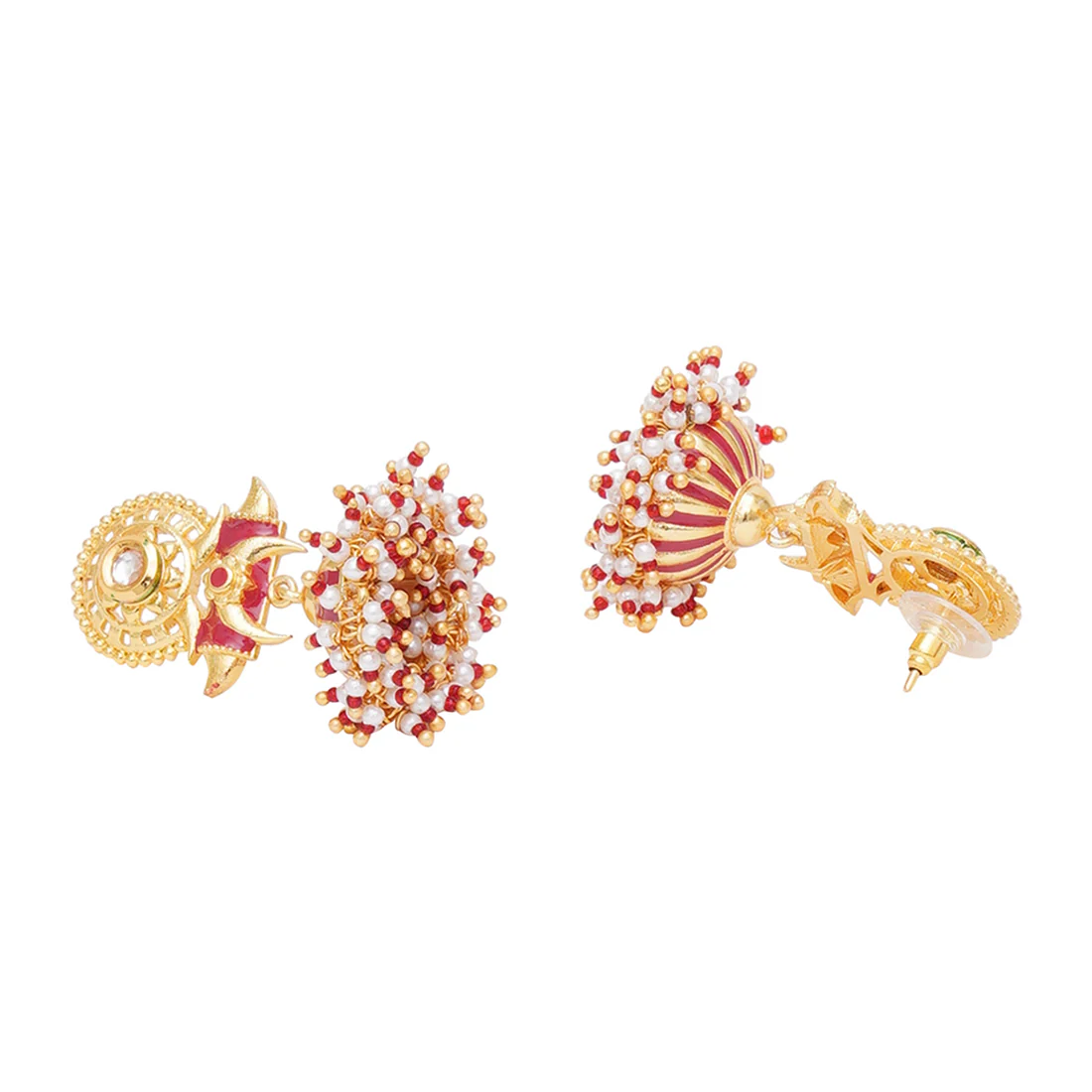 Festive Hues Cluster Setting Faux Pearls Gold Plated Brass Enamelled Jewellery Set - Image 5
