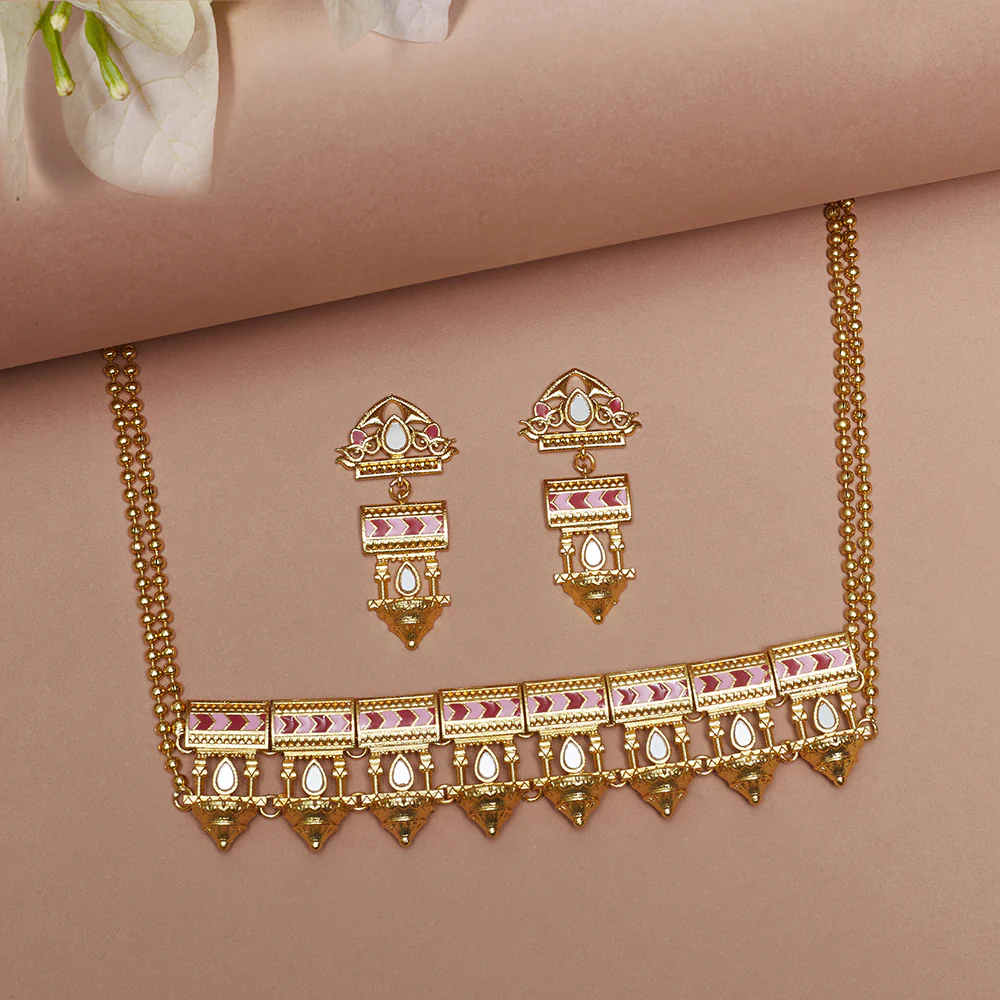 Festive Hues Dye Gold Temple Designed Jewellery Set